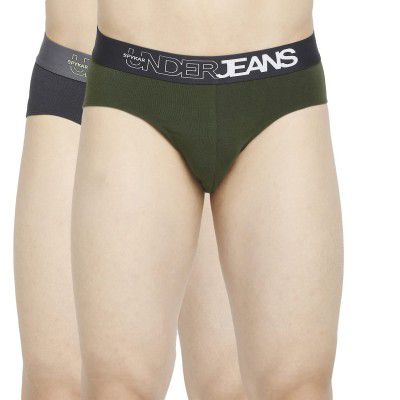 Underjeans Cotton Blend Men Premium Dark Grey & Olive Brief Pack of 2 Regular Fit Solid