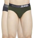 Underjeans Cotton Blend Men Premium Dark Grey & Olive Brief Pack of 2 Regular Fit Solid...