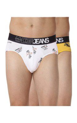 Underjeans Men's Cotton Blend Briefs (Pack of 2) (UJNPBS027E2WHITEYELLOW)