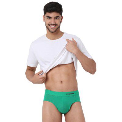 Underjeans Modal Men Micromodal Green Solid Brief Regular Fit (Pack of 1) (UJNPBS043 L)