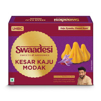 Unibic Foods India Pvt LTD Swaadesi Kesar Kaju Modak|220Gm| 11 Pcs