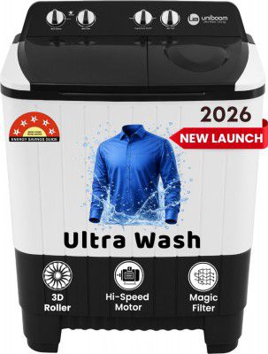 Uniboom 8 kg Ultra Wash | Jet Dryer | Portable Wheels | Heavy Duty Motor Semi Automatic Top Load Black, White (UBSA-80VR-WB)