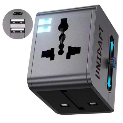 Unidapt 15W Universal Travel Adapter, 3A 2xUSB & 3A 1xType C Ports, International All in One Travel Charger Adapter for US, UK, Europe, AU, Worldwide AC Outlet Plugs Adapters - Covers 180+Countries (S