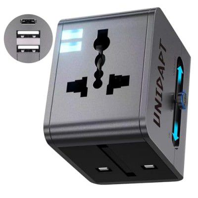 Unidapt Universal Travel Adapter 15W, 3A 2xUSB & 3A 1xType C Ports, for US, UK, Europe, AU, Worldwide AC Outlet Plugs Adapters (Model-2)