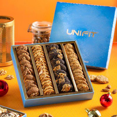 Unifit Assorted Nutri Cookies Gift Pack | Premium Healthy Cookies | No Maida, No Preservatives | High Fiber & Protein | Gluten-Free| 4 Gourmet Flavors | 400g (100g x 4)