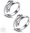Uniqon (Set Of 2 Pcs) Love Forever Valentines Day Hand Hug Me Thumb Finger Metal Silver Plated Ring...