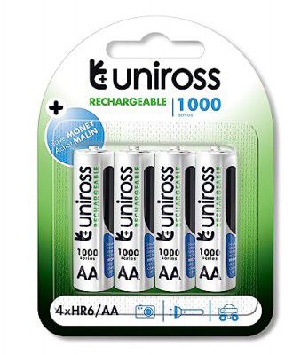 Uniross 1000 Ni-MH AA BP4 Rechargeable Batteries (Pack of 4)