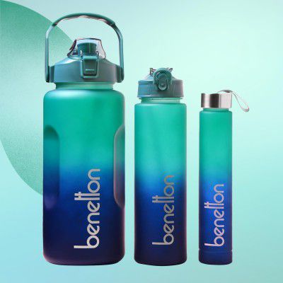 United Colors of Benetton 3-in-1 Water Bottle Set, 2000ML + 750 ML + 300 ML Assorted Bottles