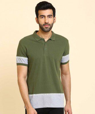United Colors of Benetton  Color Block Men Polo Neck Green T-Shirt