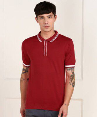 United Colors of Benetton  Men Solid Polo Neck Pure Cotton Red T-Shirt