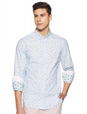 United Colors of Benetton Mens Printed Slim fit Casual Shirt (19P5DR40U008I_902_Blue XXL)