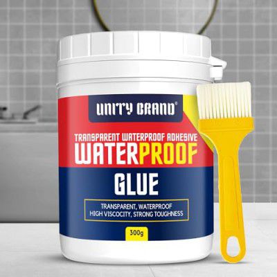 UNITY BRAND Crack Seal Glue 300gm with Brush Transparent Waterproof Resin Epoxy for Roof Leakage Crack Seal Agent Roof Water Leakage Solution Water Proof Glue for Waterproofing (300 GM / 1 PACK)