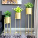 Universal Decor Metal Floor Flower Stands with Planter Pot - Set of 3, Modern Indoor Plant Stand for Living Room Bedroom Display Gold Metal Planters...