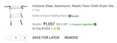 Unizone Steel, Aluminium SS Premium Compact Space Saving Foldable - US2019 Single Poll  (2 Tier)