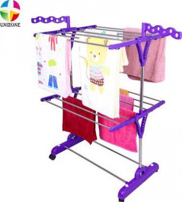 Unizone Steel, Plastic Floor Cloth Dryer Stand Foldable Cloth Drying Stand 2-Tier  (2 Tier)