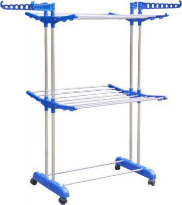 Unizone Steel, Plastic Floor Cloth Dryer Stand Stainless Steel Made In India Double Poll Two Tier Cloth Rack  (2 Tier)