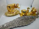 Unknown Metal And Brass Kamdhenu Cow And Calf Baby, Large, Golden...
