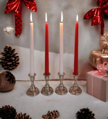 Unscented White & Red Wax (Set of 4) Candles