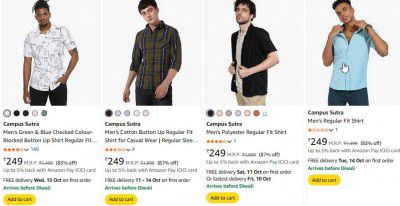 UP TO 85% OFF | Campus Sutra Shirts starts at Rs 249