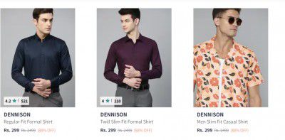 Up to 88% off on Dennison Men's Shirts from ₹263