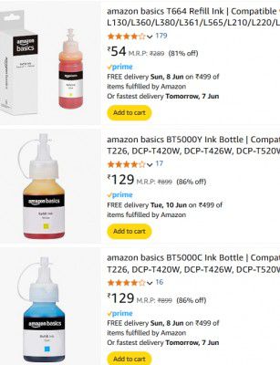 UP TO 95% OFF ON Amazon Basics Ink | For Printers