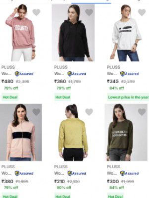 Up to 90% Off on Women's Sweatshirts | Starts at Rs 210