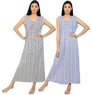 Upayogee Womens Cotton Printed Maxi Nighty Pack of 2