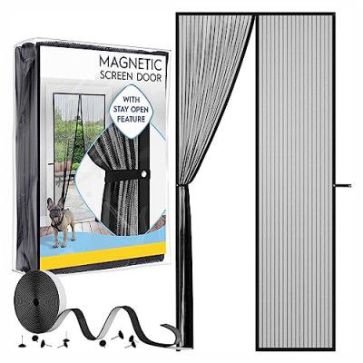 UPGRADED Magnetic Mosquito Net for Door Screen Door Mesh- with STRAP Door Nets Size 38 x 82 inch Fiberglass Door Screen Magnetic Full Frame Hook&Loop, Self Sealing, Pet and Kid Friendly