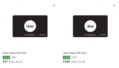 Flipkart : Uber Gift Cards