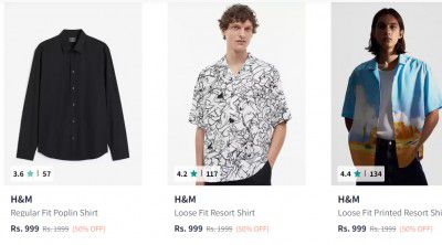 Upto 60% Off on H&M Men's Shirts (International Brands) | Starts At Rs 599