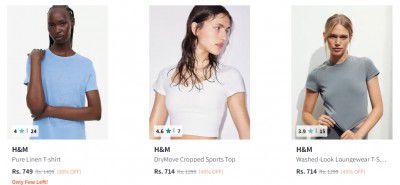 Upto 50% Off on H&M Womens Tshirts  (International Brands) | Starts At Rs 714
