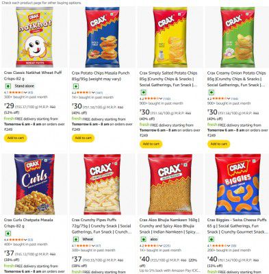 Upto 53% Off On Crax snacks |Start At Rs 29