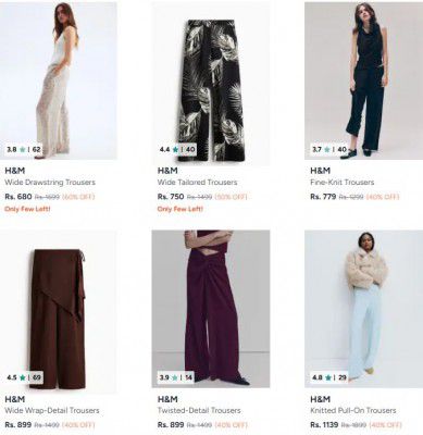 Upto 70% Off on H And M Womens Trousers (International Brands) | Starts At Rs 279