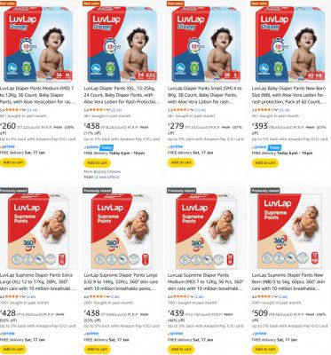 UP TO 59% OFF - LuvLap Baby Diapers + EXTRA 10% COUPON