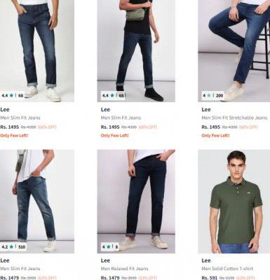 Myntra:UP TO 82% OFF- Lee Mens Clothing