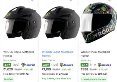 Upto 67% OFF - Wrogn Biker Helmets Starts At Rs 634
