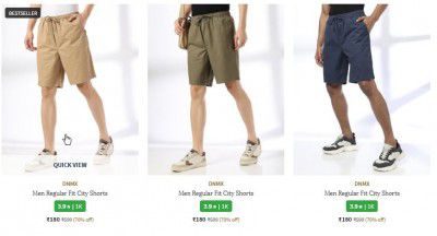 Ajio: Up to 75% OFF On DNMX Shorts For Mens