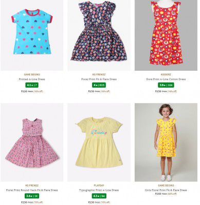 Ajio: Upto 70% Off On Girl's Dresses And Frocks Starts at Rs 120