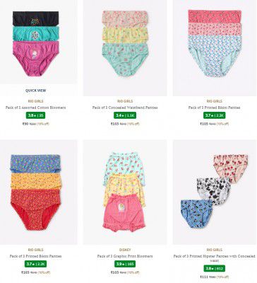   Ajio: Upto 70% Off On Girl's Innerwear And Sleepwear Starts at Rs 90