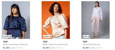 Upto 70% Off on H&M Womens Tops (International Brands) | Starts At Rs 509