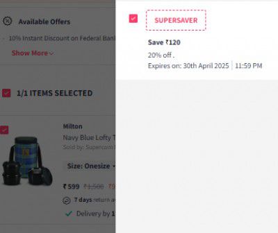 Myntra Loot : Upto 70% Off On Milton Products + Extra 20% Off
