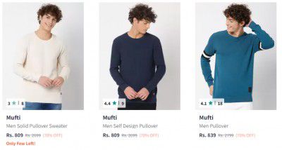 UP TO 75% Off On Mufti Men's Sweaters | Starts at Rs 349