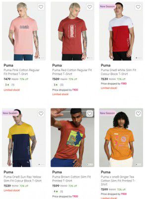 Upto 70% Off On PUMA T-shirts | Start At Rs 479