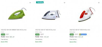 Upto 70% Off - Voltoz Irons off starting From Rs.299 