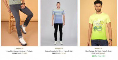 Ajio: Upto 72% OFF On WRANGLER Clothings Mens | Starts At Rs.350