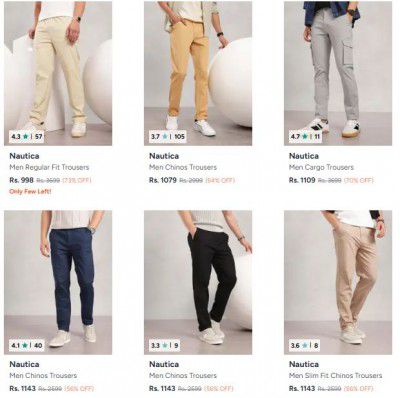 Myntra: Upto 73% OFF On Nautica Trousers For Mens | Starts At Rs.998