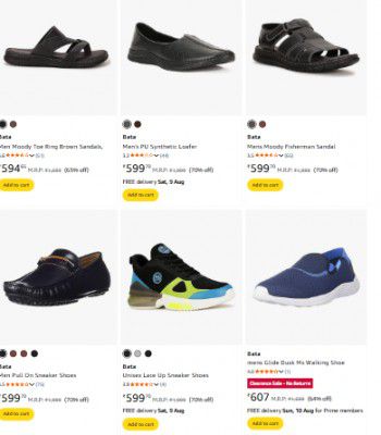 Amazon: UP TO 80% OFF - Bata Men's Footwear