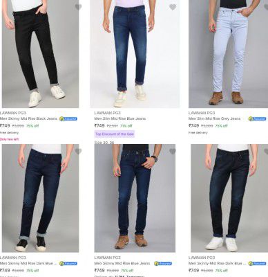 Upto 75% Off on Lawman Pg3 Mens Jeans | Starts at ₹749