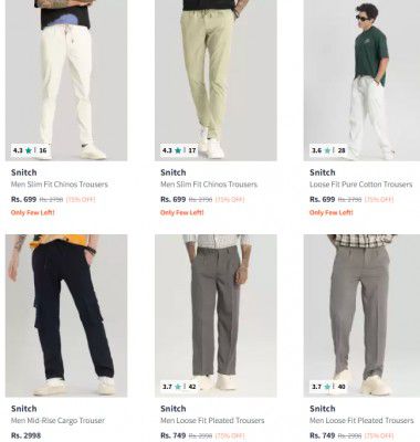 Upto 63% OFF ON Snitch Men's Trousers