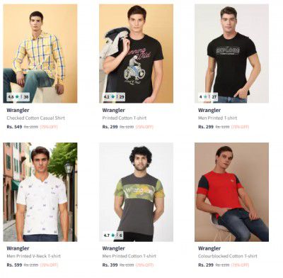 Myntra: UP TO 87% OFF- Wrangler Men's Clothings | Start At Rs 293